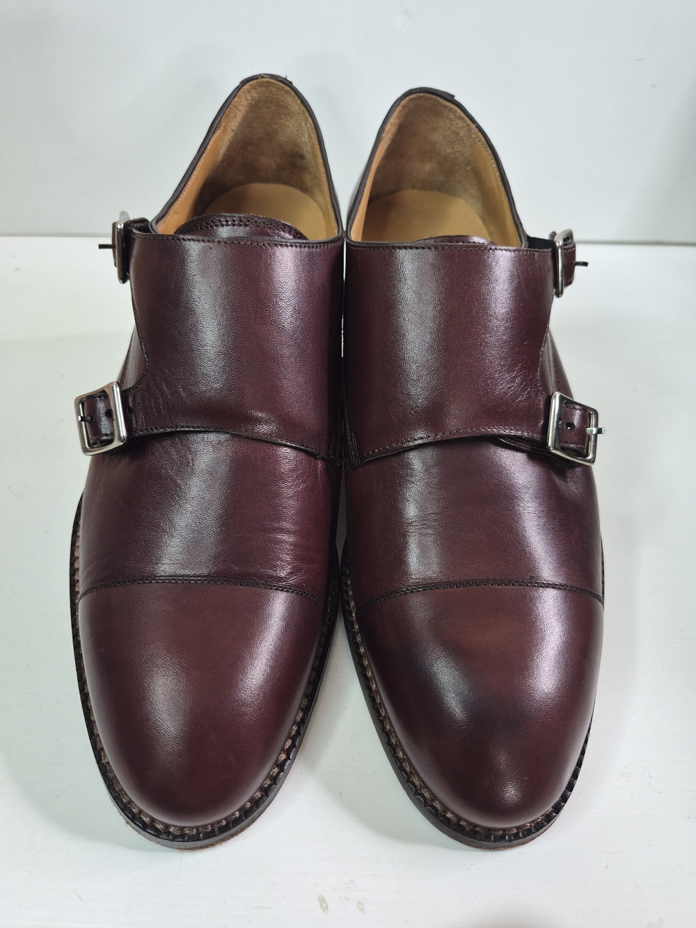 Beckett Simonon Men's Double Monk Strap Leather Dress Shoes in Burgundy